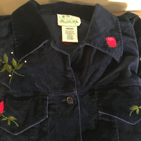 Blue Velvet Rose Embroidered and Sparkle Jacket Size Medium - Picture 6 of 14